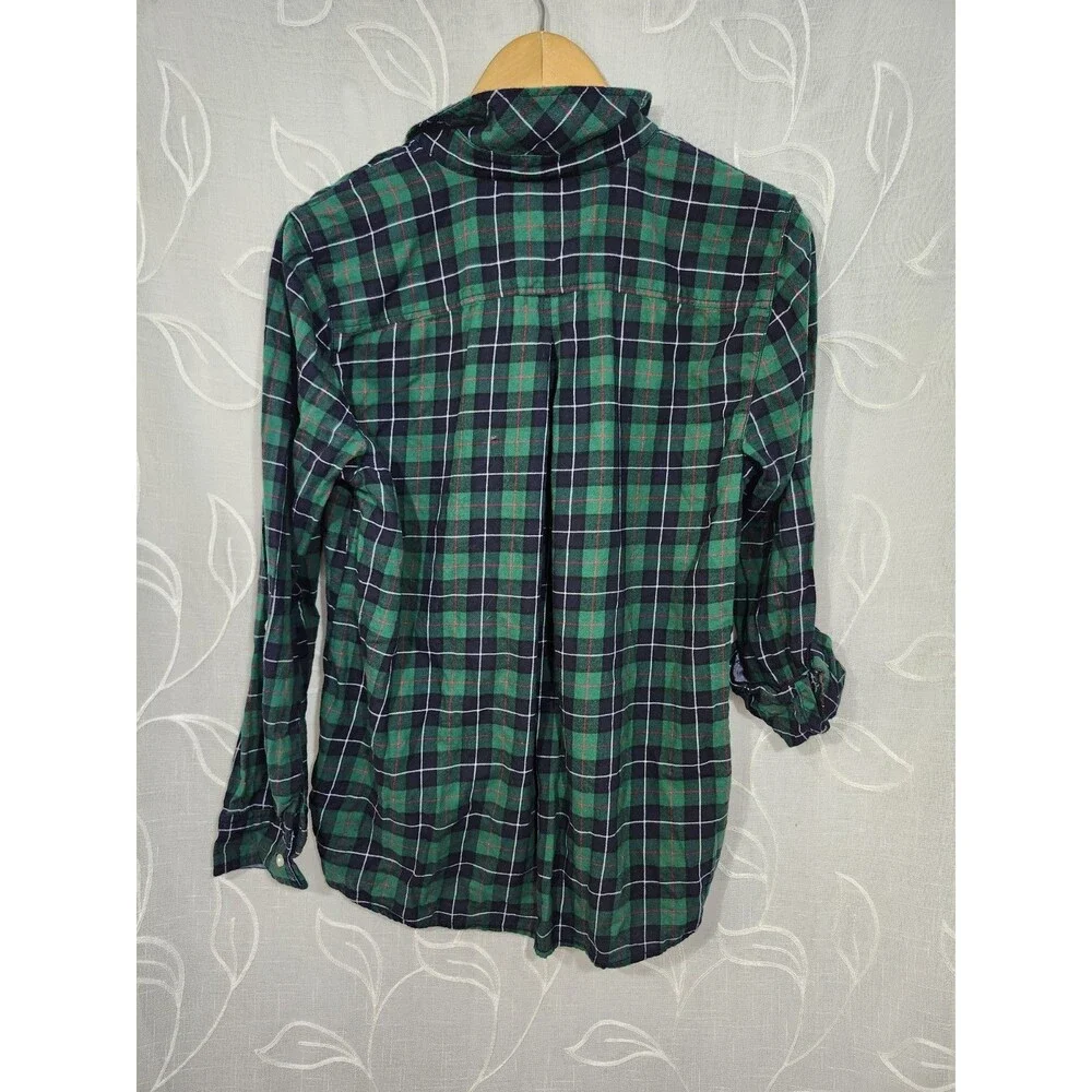 Tommy Hilfiger Women’s L Button Up Blue/Green Plaid Long Sleeve Preppy